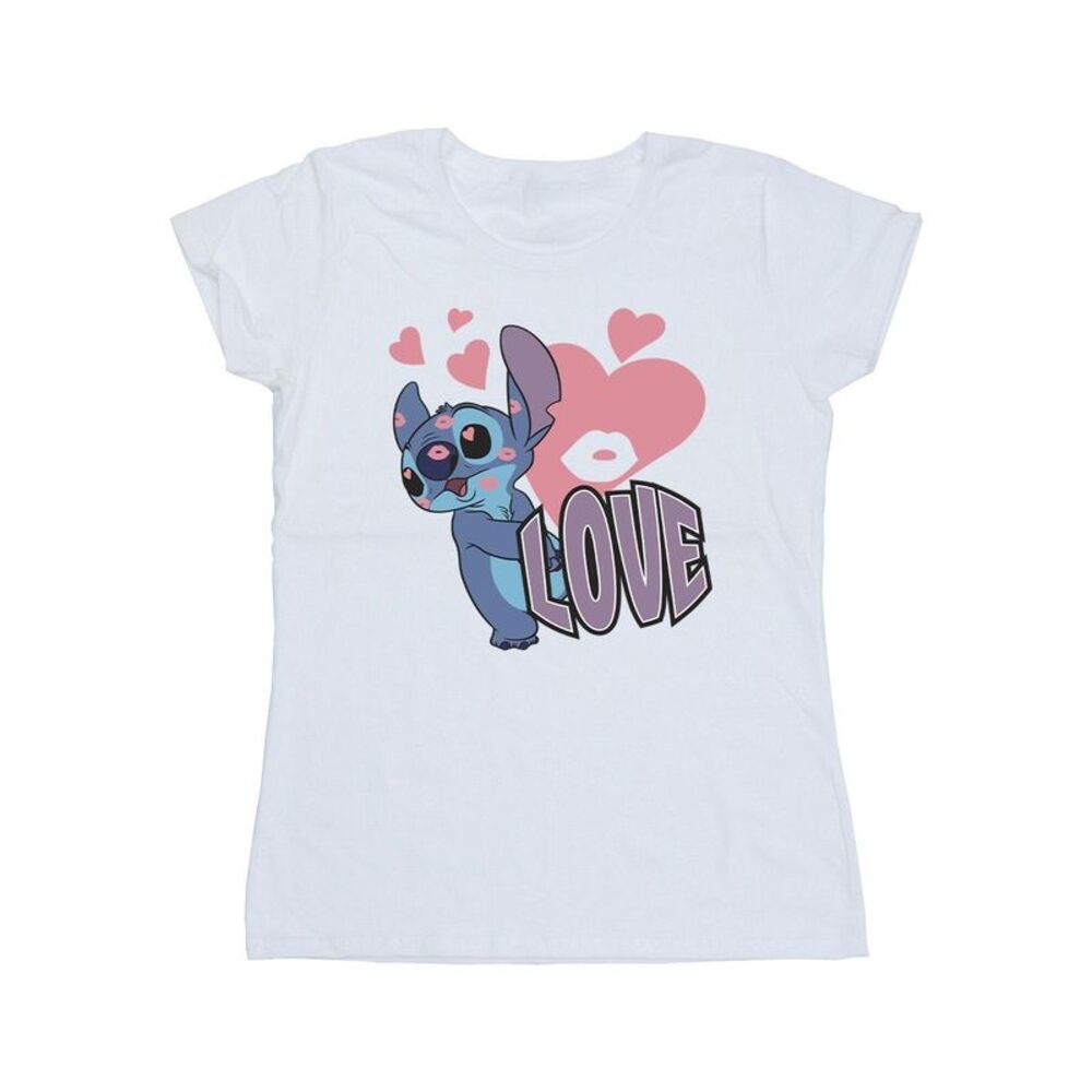 Lilo & Stitch Womens/Ladies Love Hearts Cotton T-Shirt / White